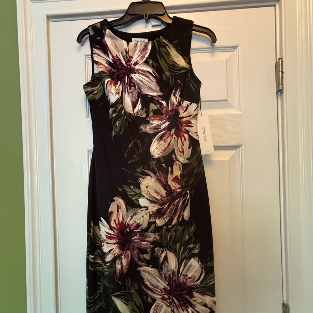 NWT Calvin Klein black white green and purple sheath size 2